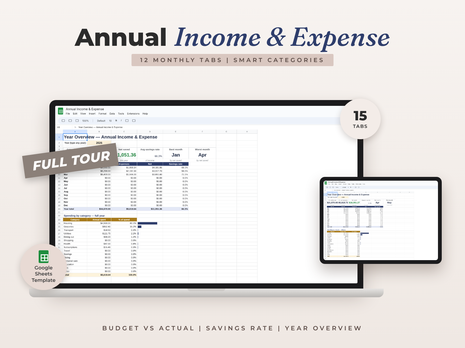 Annual Income & Expense — Google Sheets template