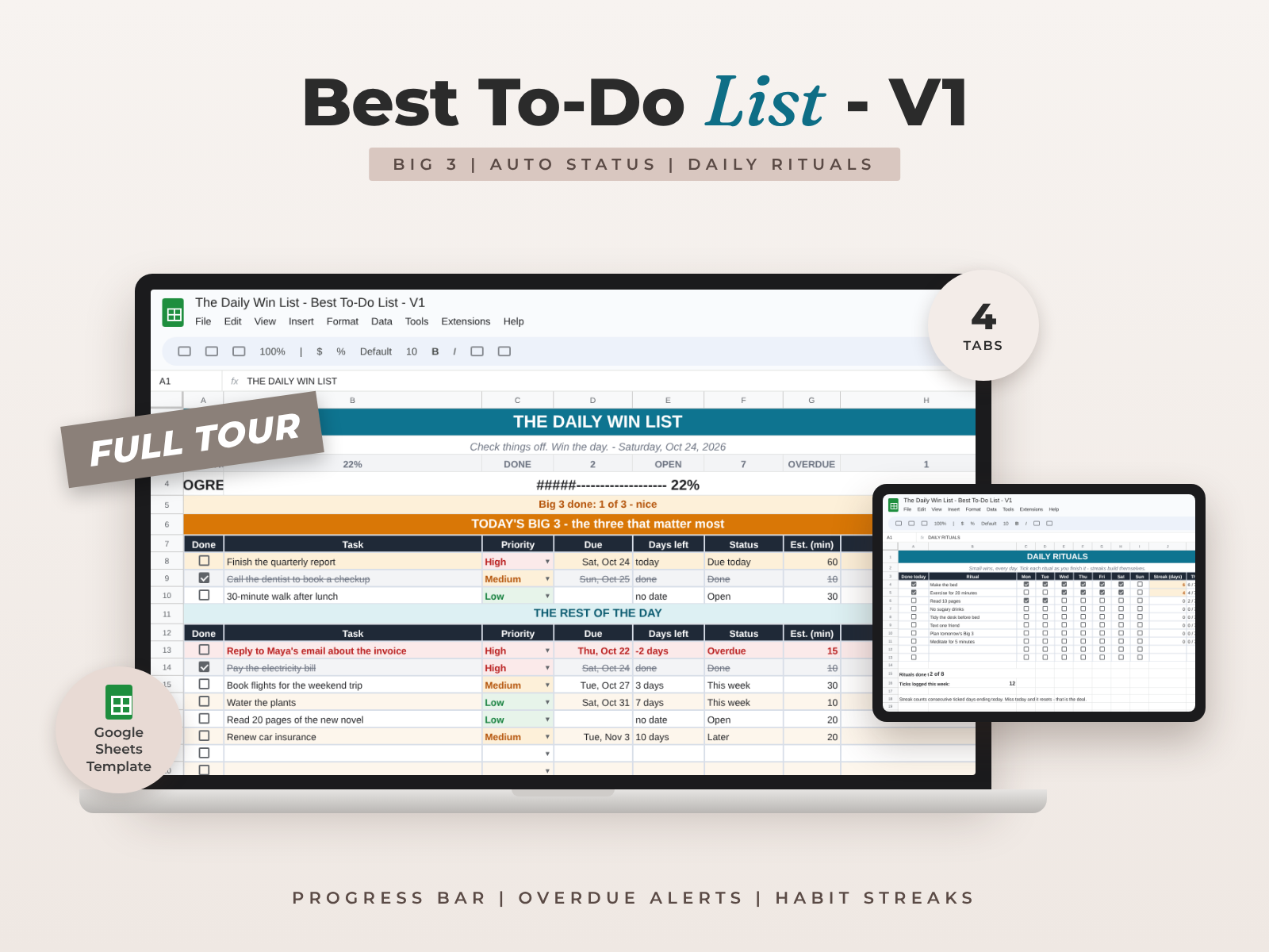 Best To-Do List for Google Sheets — Win the Day with Your Big 3 preview