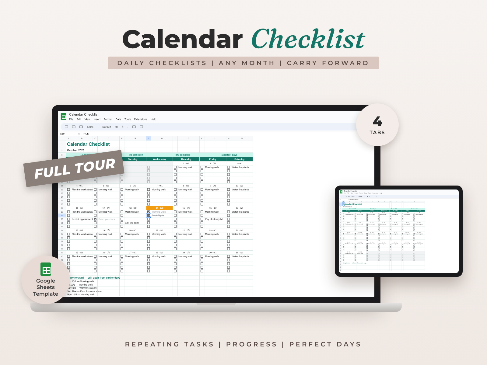 Calendar Checklist — Google Sheets template