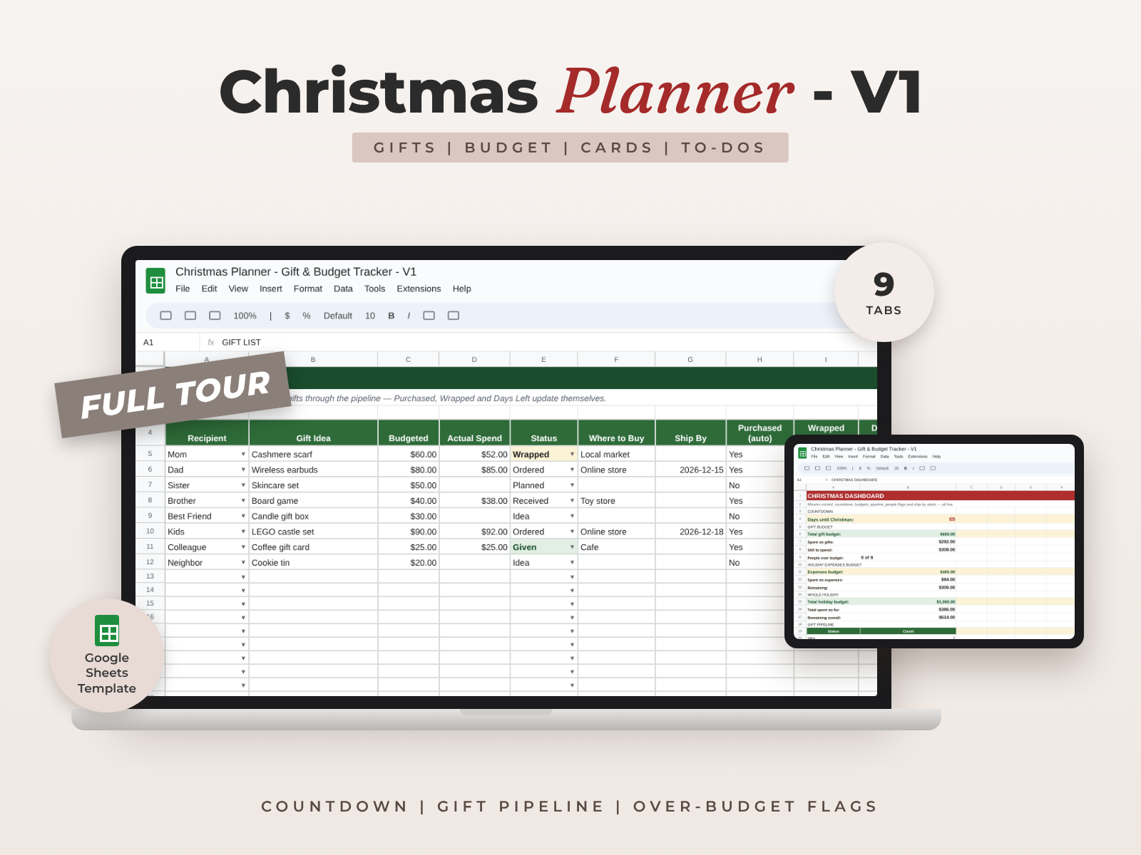 Christmas Planner for Google Sheets — Gift Tracker, Budget Planner & Holiday Organizer preview