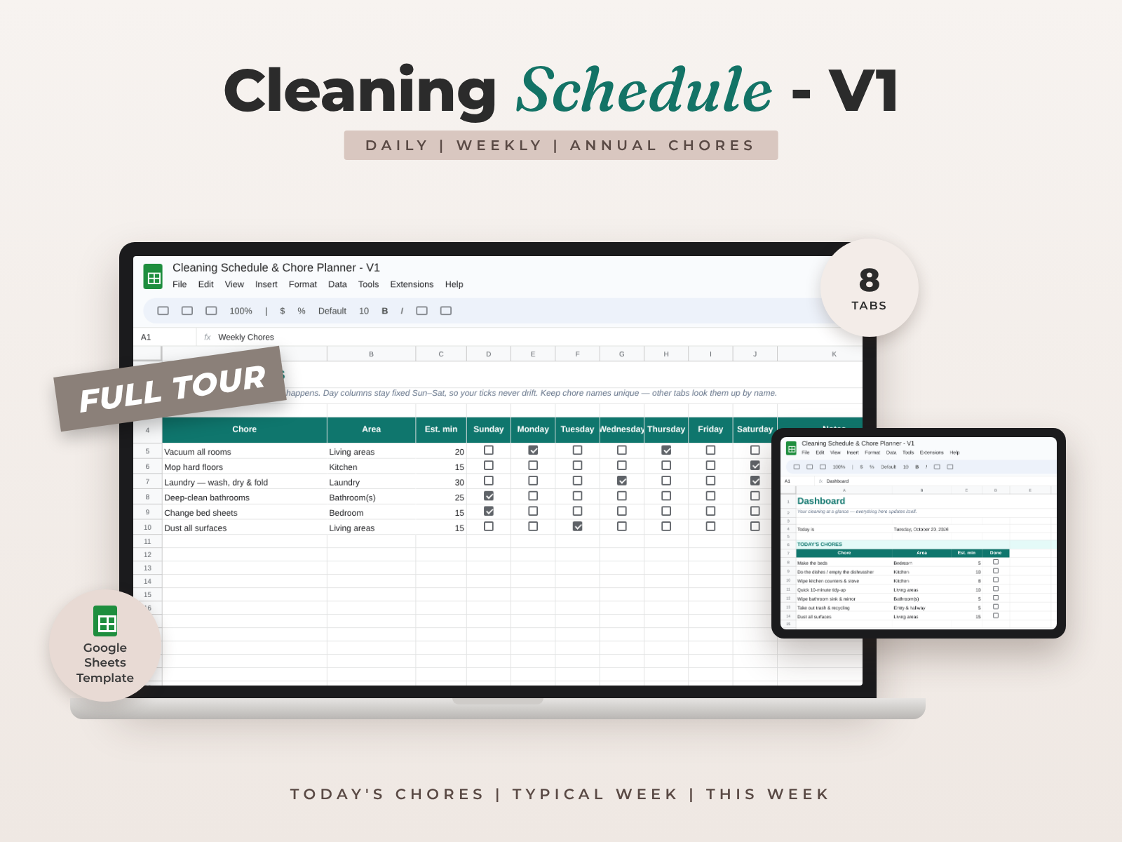 Cleaning Schedule & Chore Planner for Google Sheets — Daily, Weekly & Annual Chores preview
