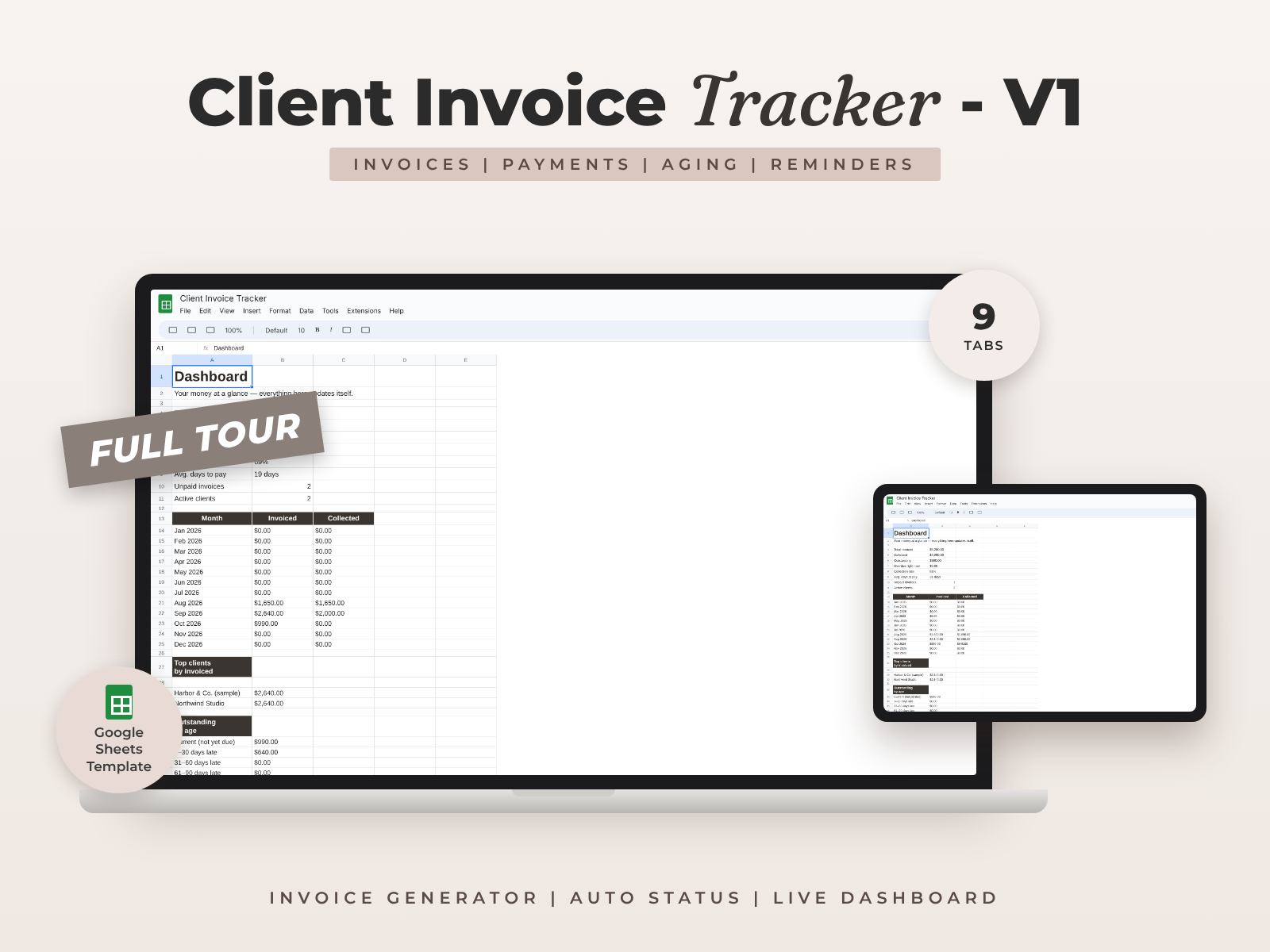 Client Invoice Tracker — Google Sheets template
