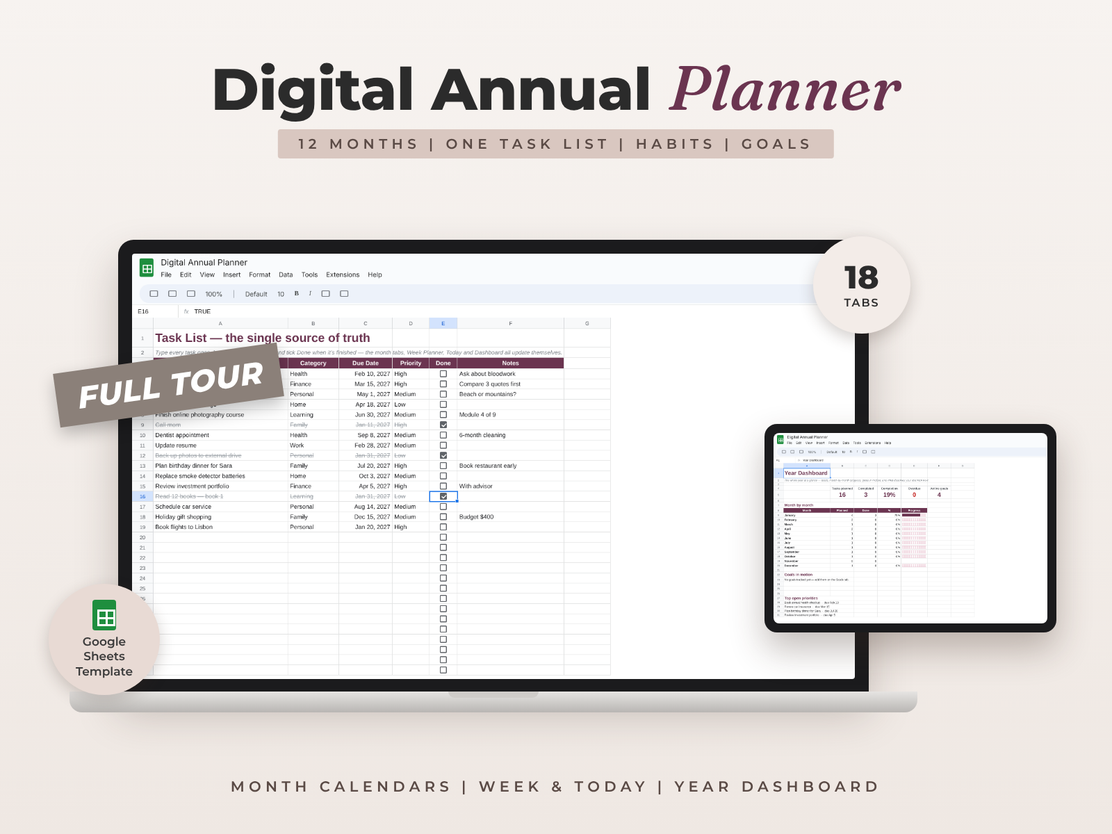 Annual Planner — Google Sheets template