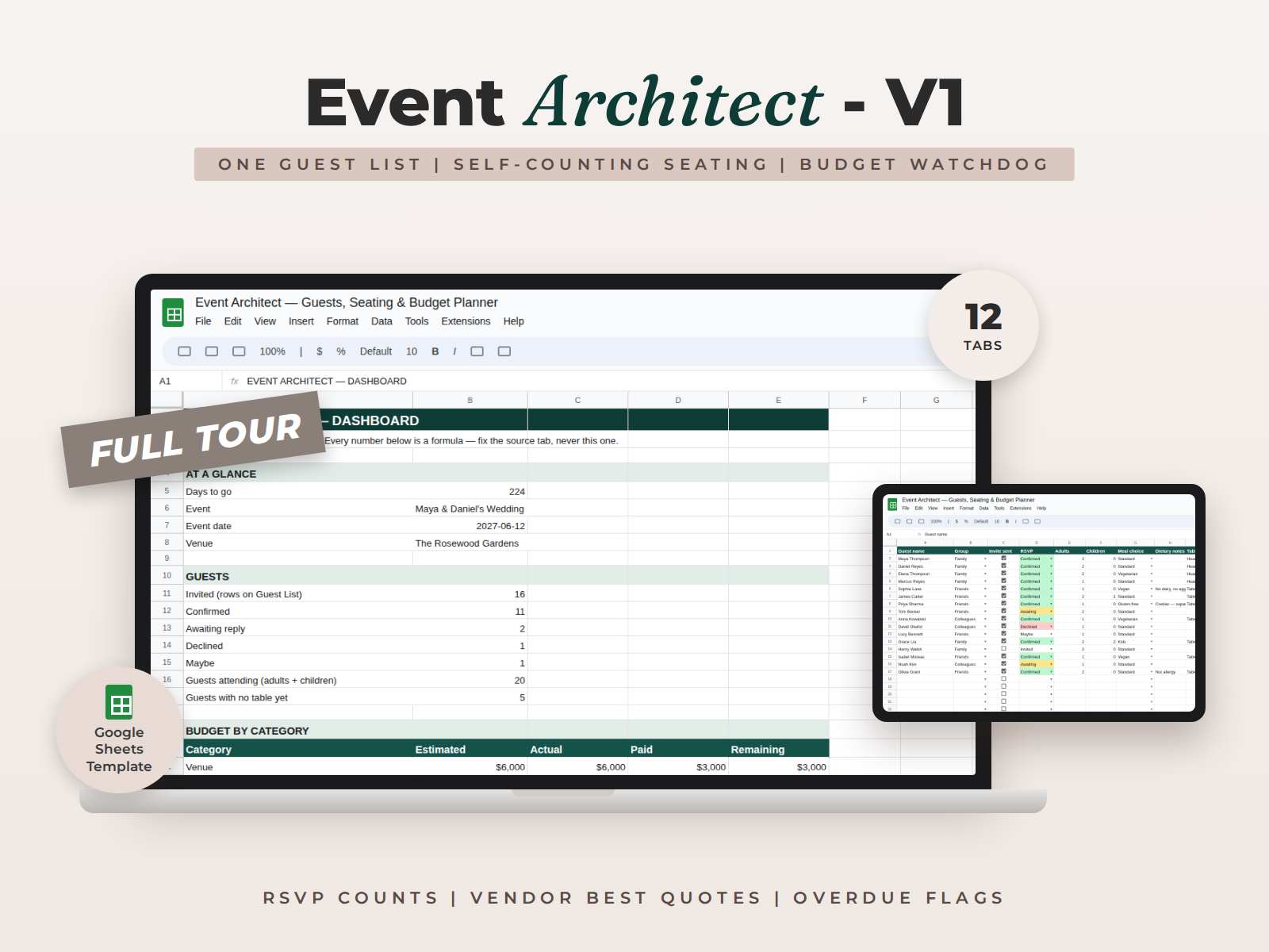Event Architect for Google Sheets — Guests, Seating & Budget Planner preview