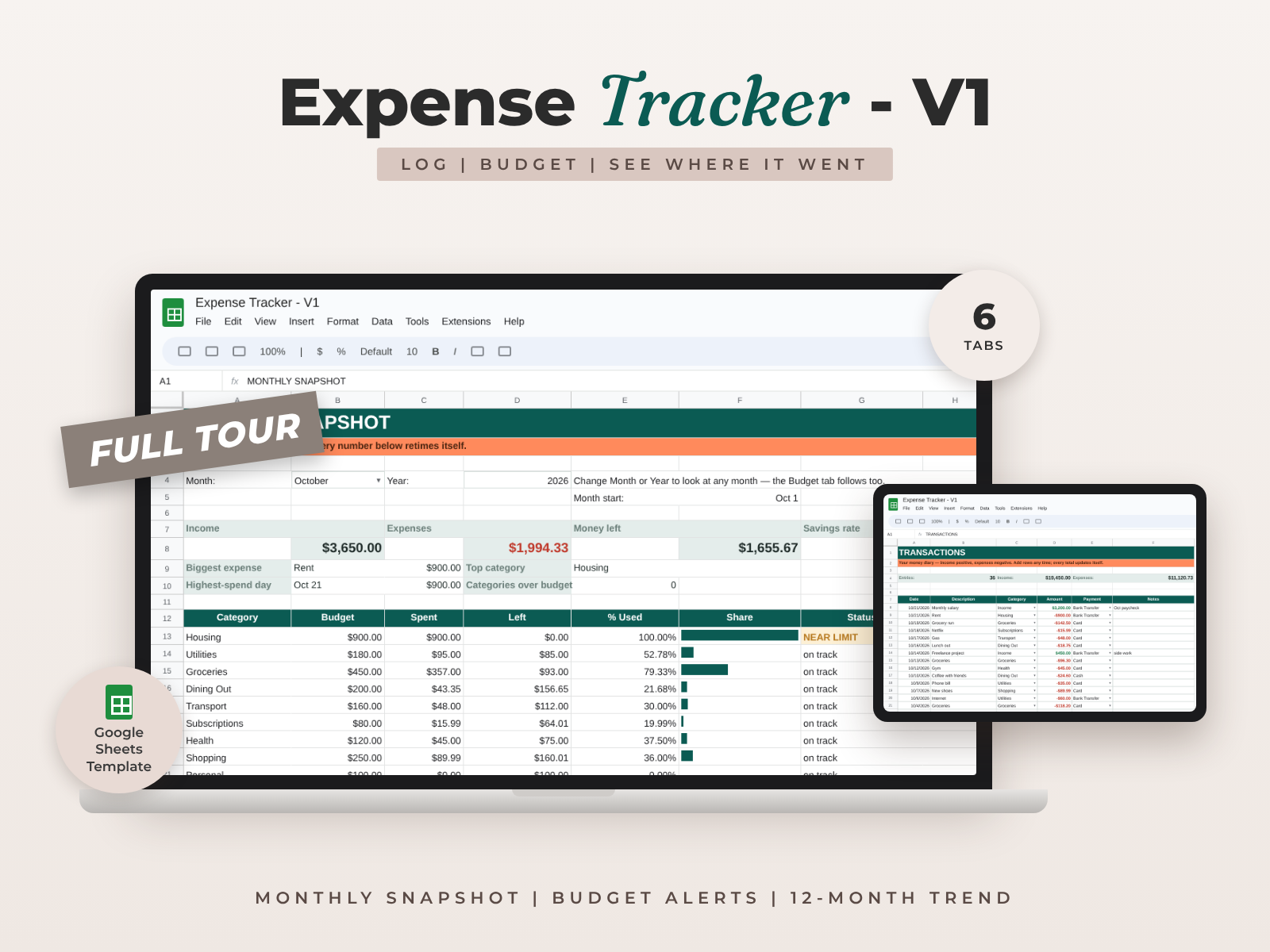 Expense Tracker for Google Sheets — Know Exactly Where Your Money Goes preview
