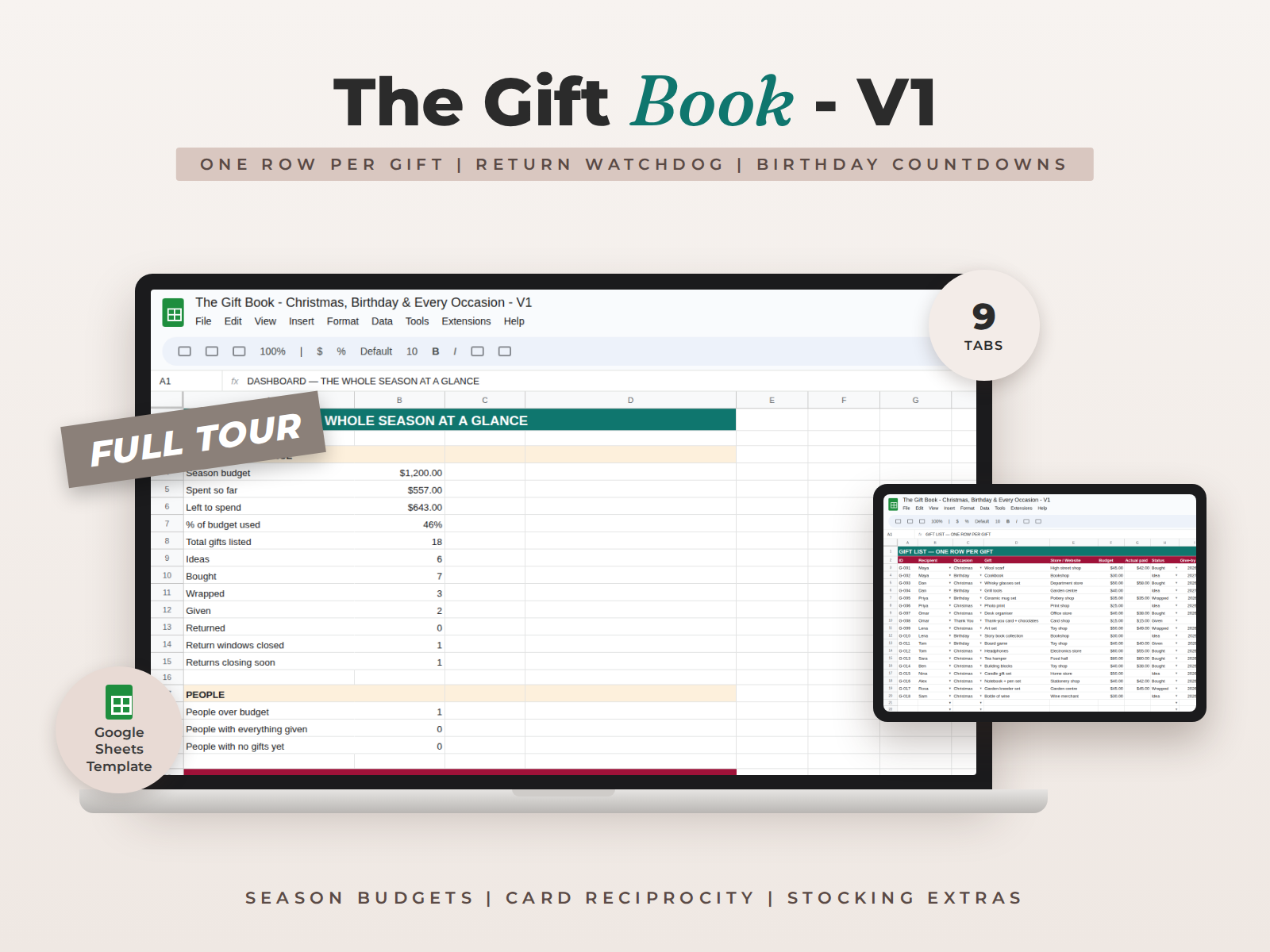Gift Book for Google Sheets — Christmas, Birthday & Every Occasion Gift Tracker preview