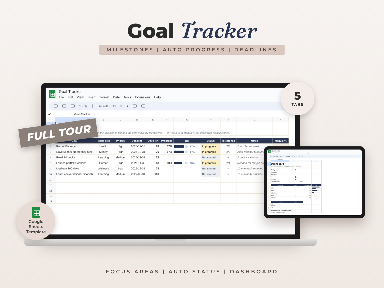 Goal Tracker — Google Sheets template