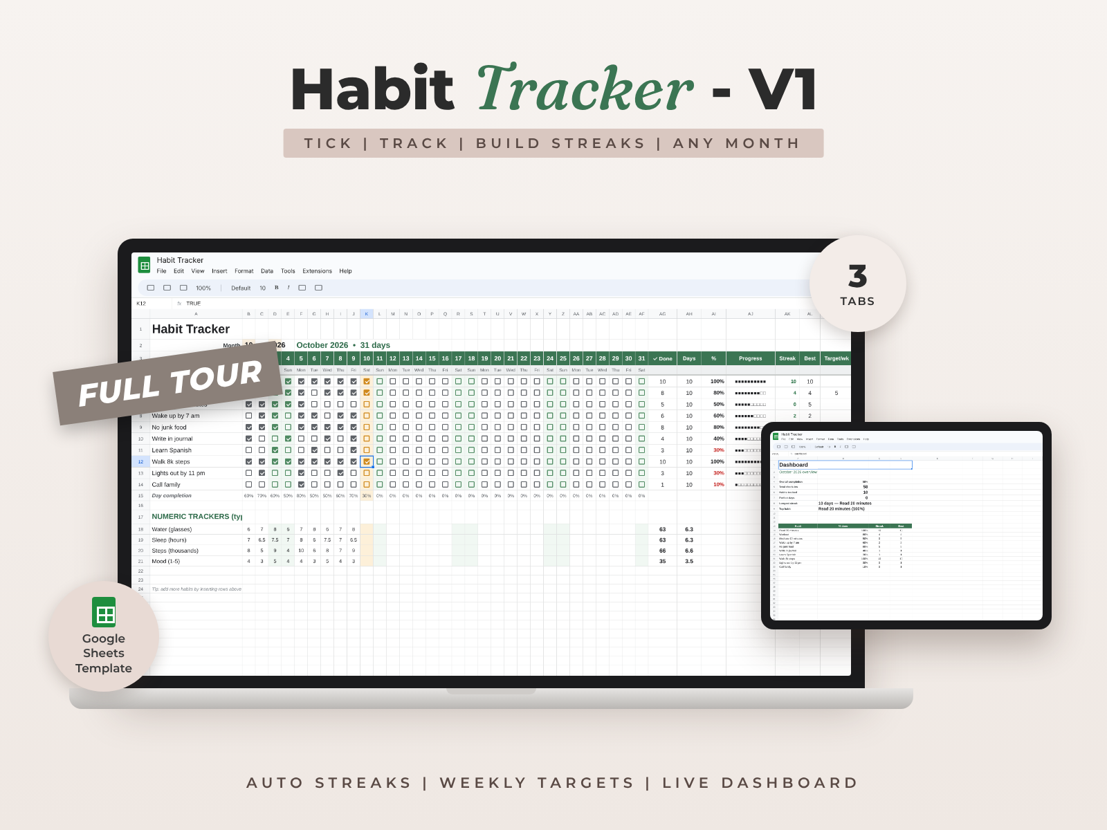 Ultimate Habit Tracker — Google Sheets template