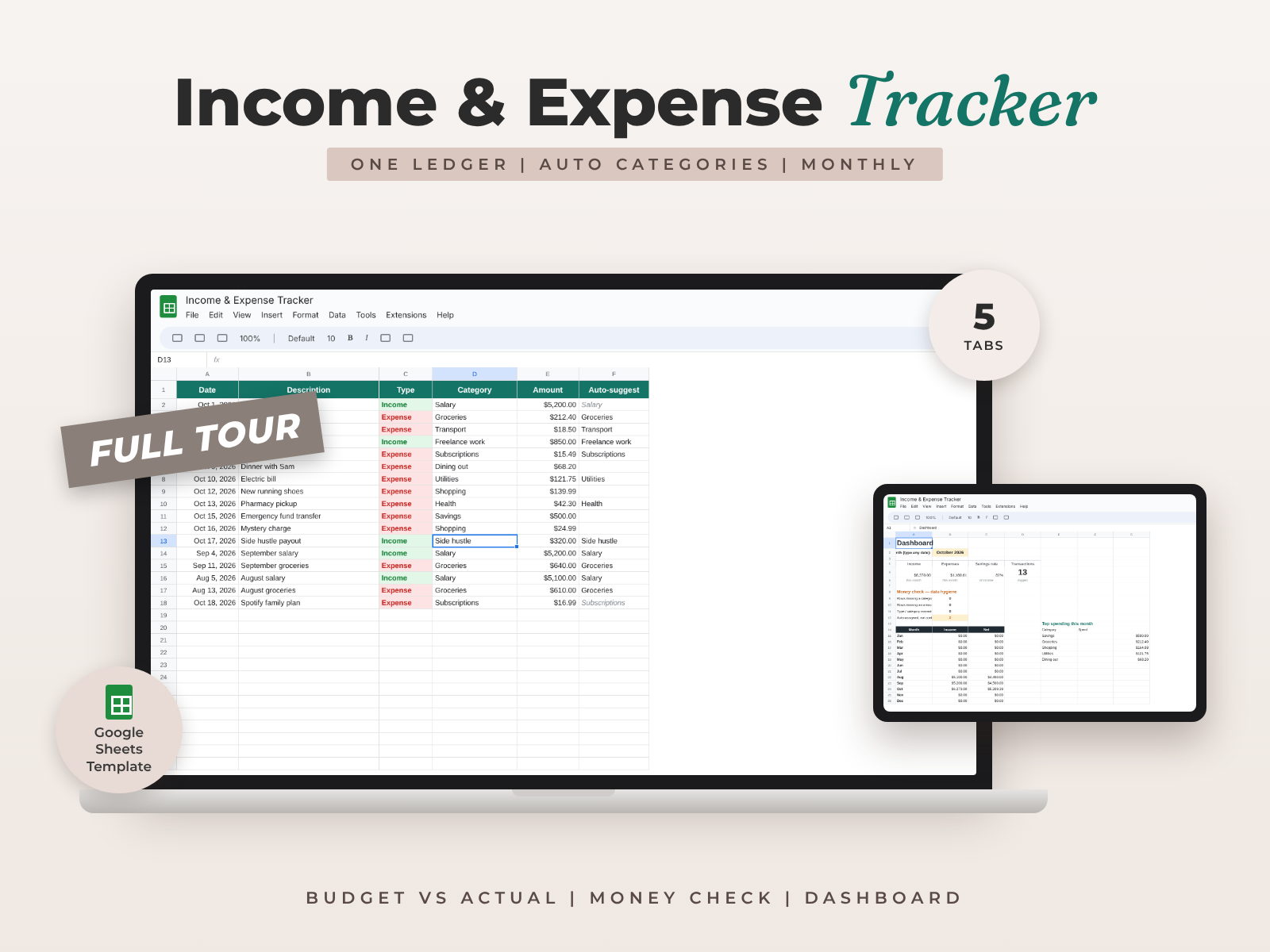 Income & Expense Tracker — Google Sheets template