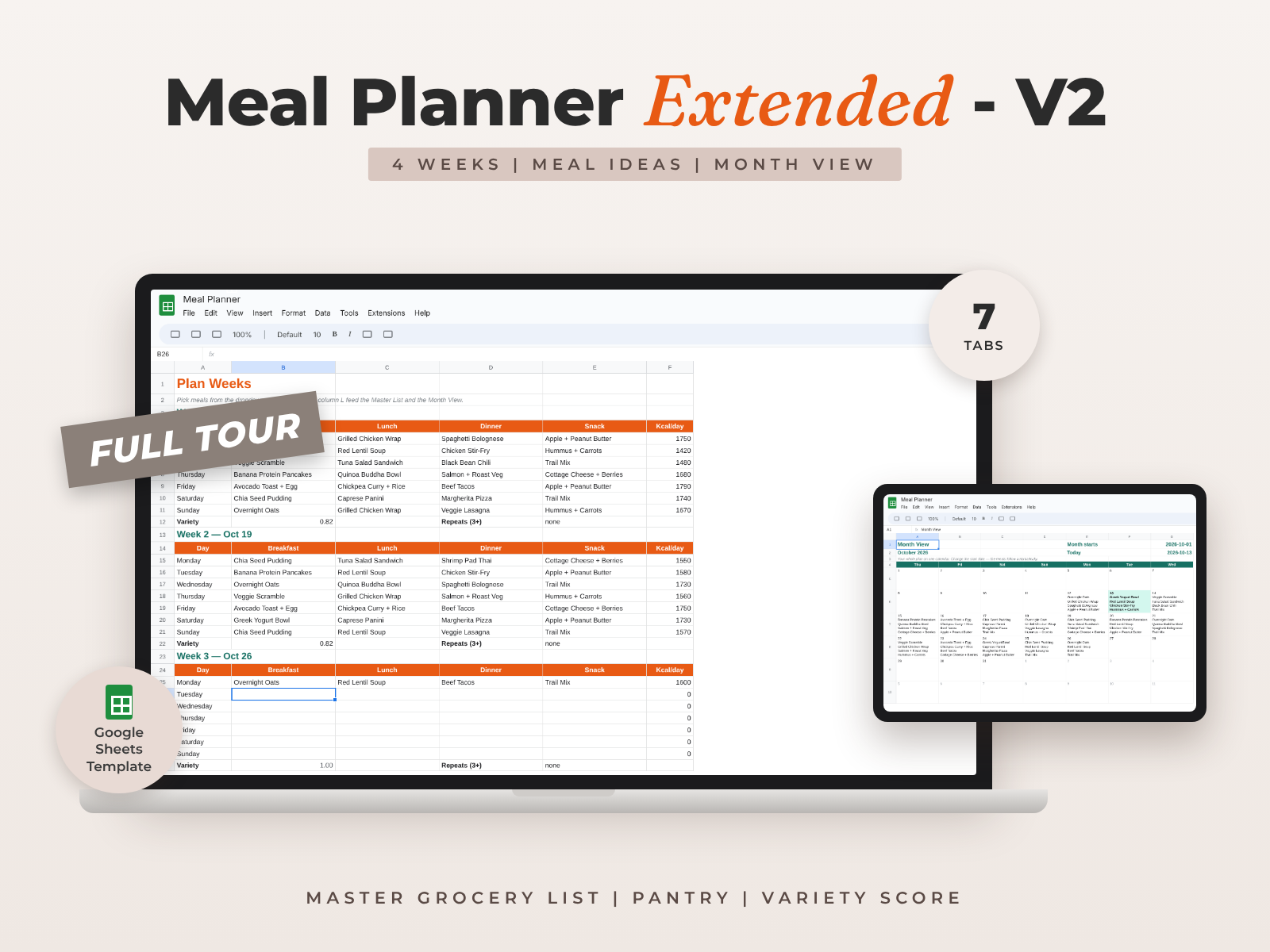 Extended Meal Planner — Google Sheets template