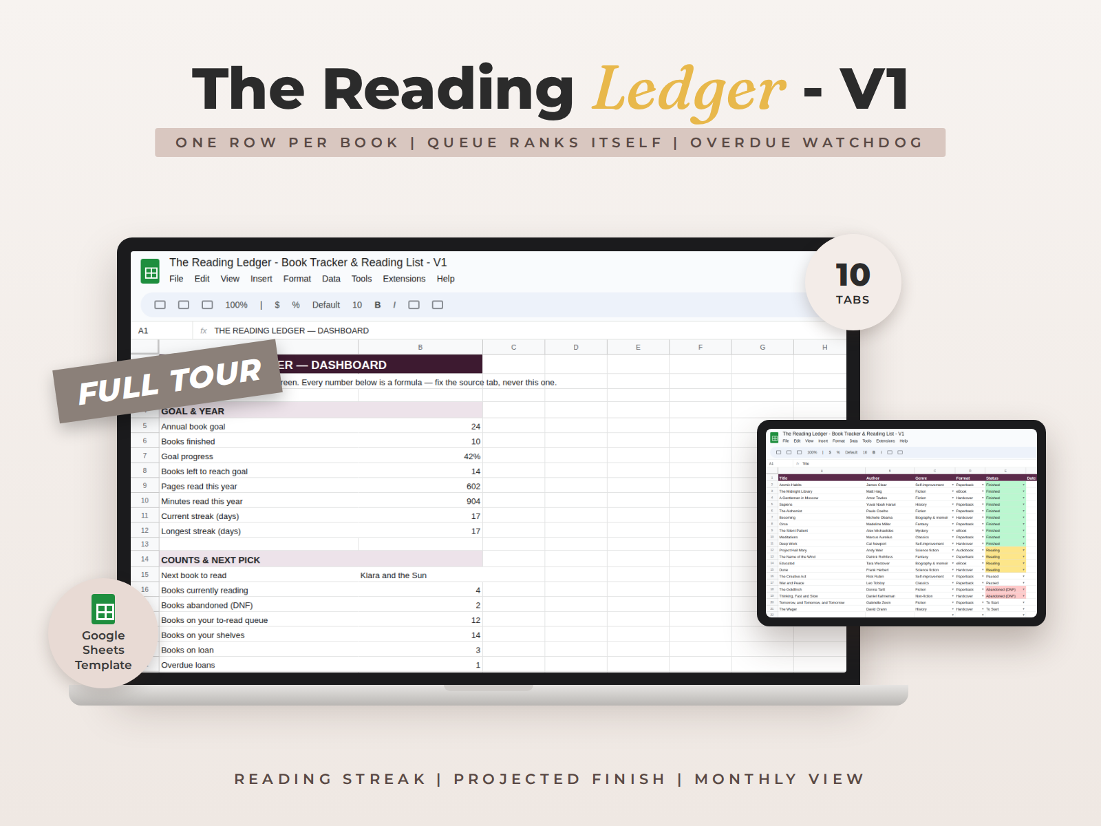 Reading Ledger for Google Sheets - Book Tracker & Reading List preview