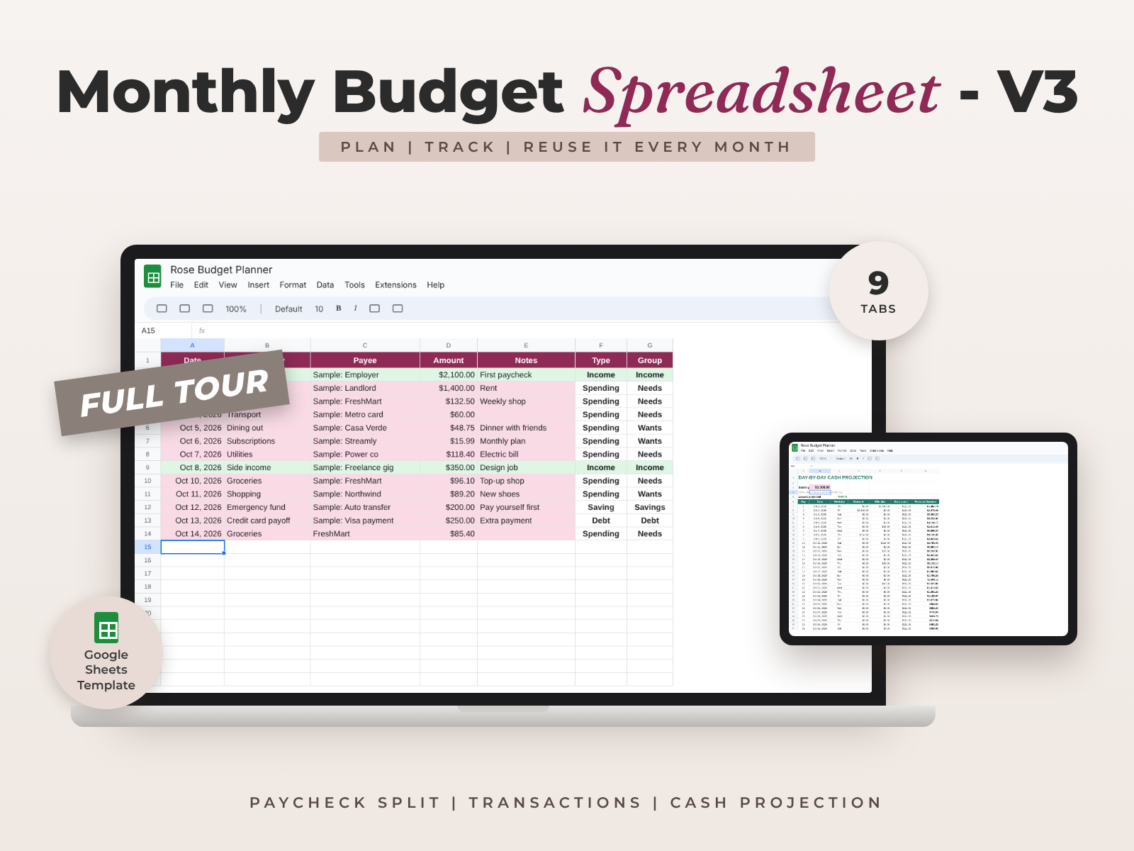 Rosé Budget Planner — Google Sheets template