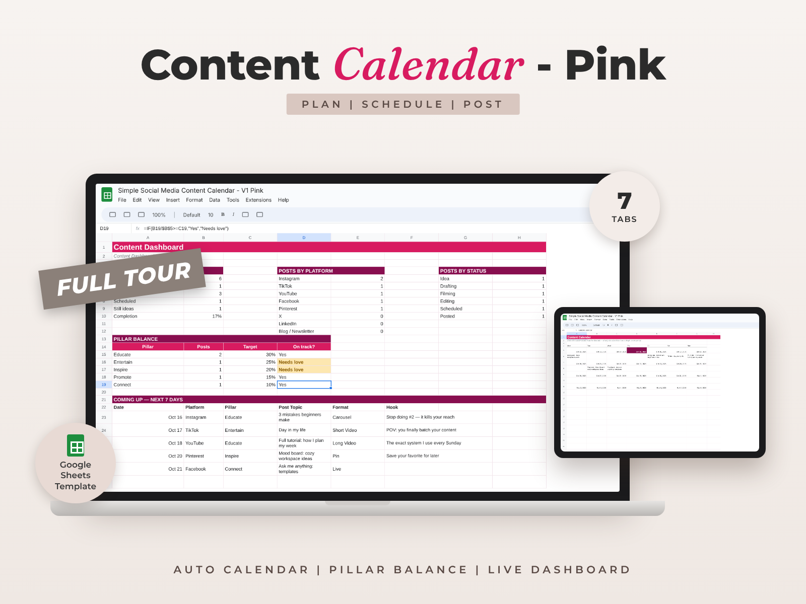 Social Media Content Calendar — Google Sheets template
