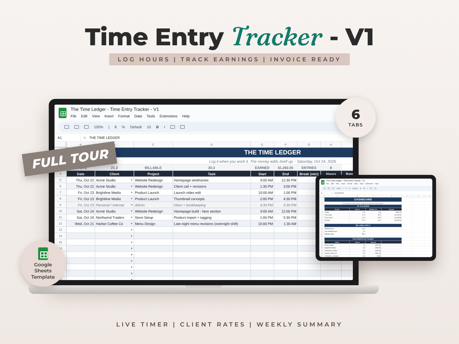 Time Entry Tracker for Google Sheets — Log It When You Work It preview