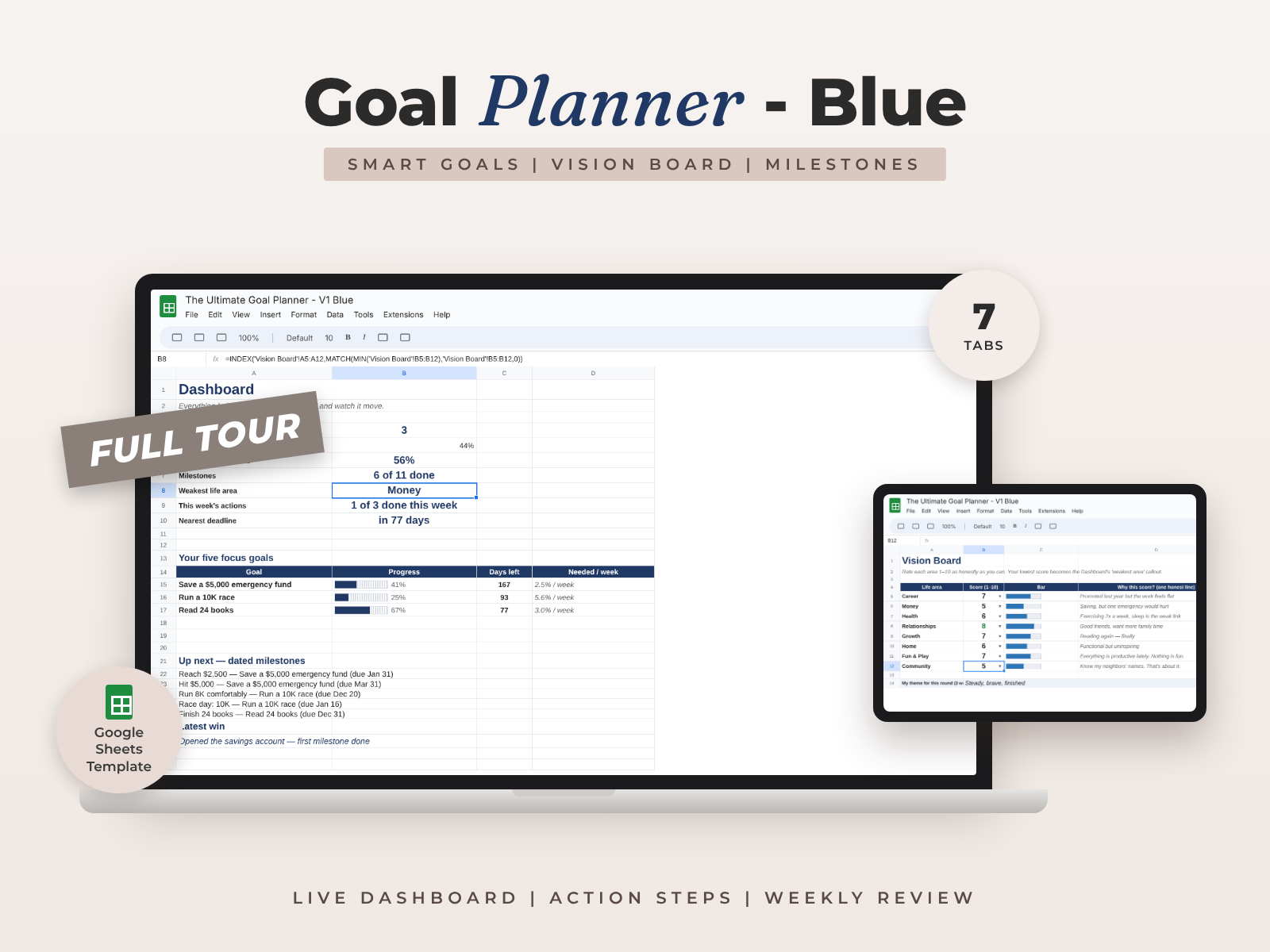 Ultimate Goal Planner Blue — Google Sheets template